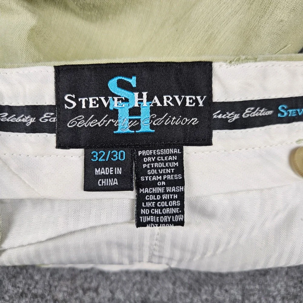 Steve Harvey Celebrity Edition Sage Green Linen Cotton Pleated Trousers 32x30